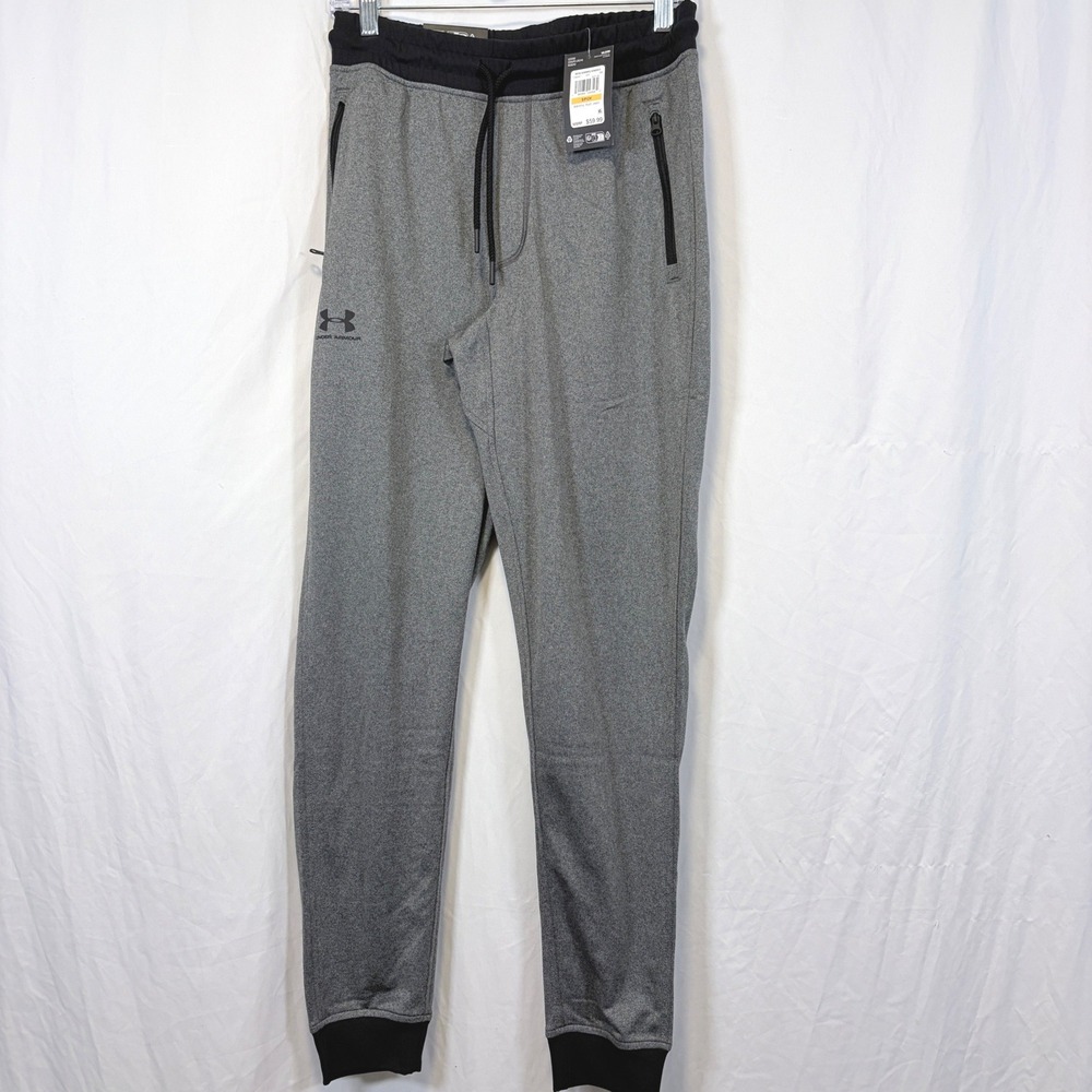 Under Armour Jogger Pants Loose Fit Gray Black Zipper Pockets Small